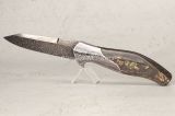 Складной нож «Дайвер». Сложный мозаичный дамаск / Титан, карбон, серебро. Автор Сергей Бобков.