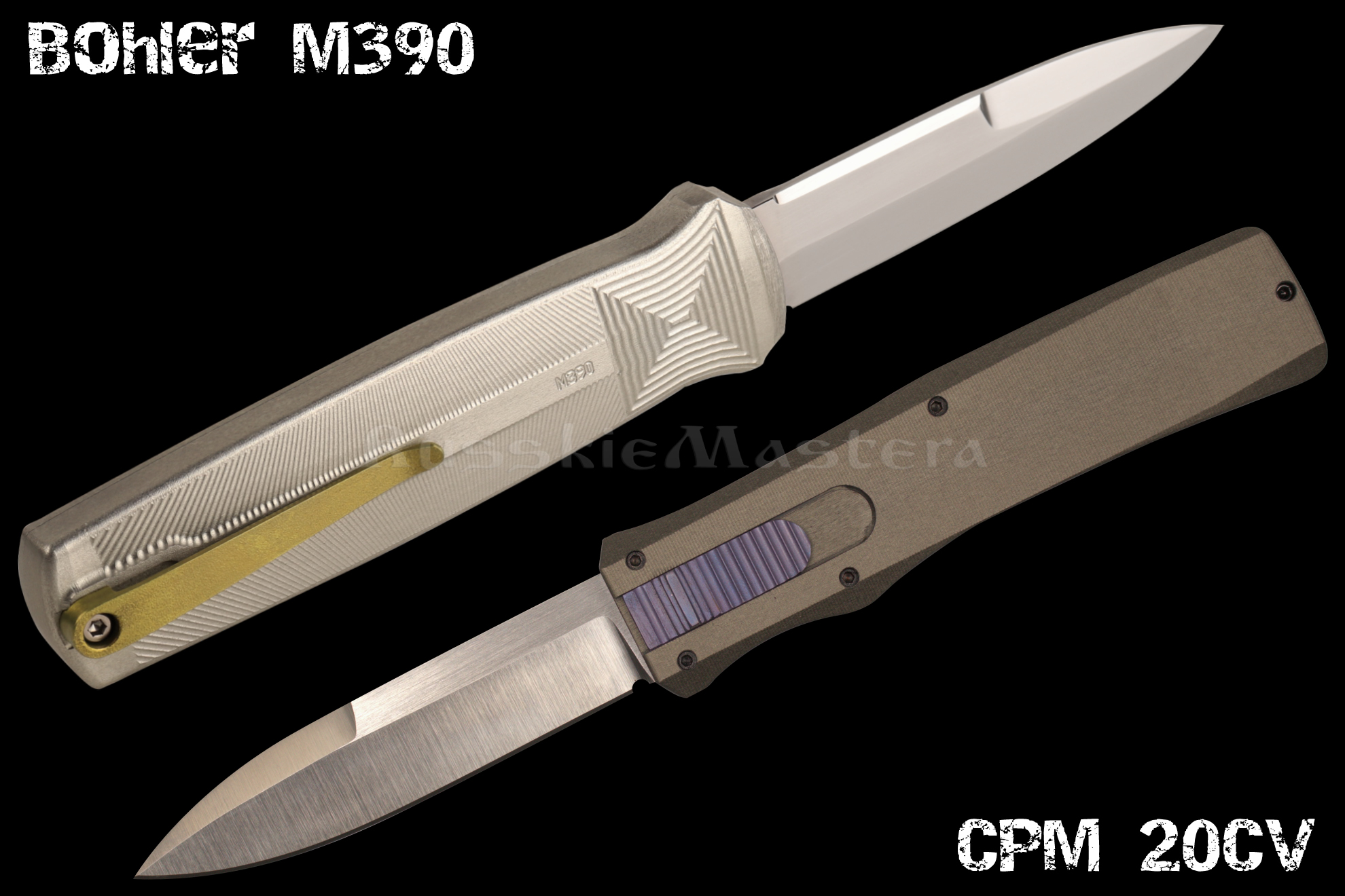 Автоматический нож с фронтальным выбросом клинка «Троян» — Bayonet-Point, порошковая сталь CPM 20CV / M390. Мастерская Титова.