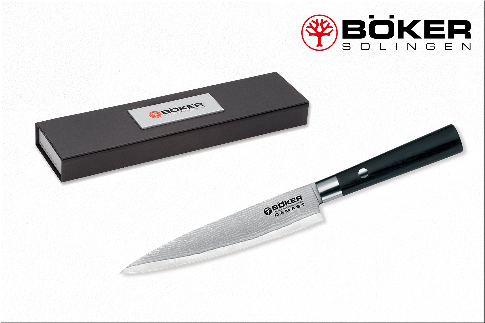 Кухонный нож «универсал» Boker 130414DAM Damascus Black Allzweckmesser, VG10 дамаск, рукоять Pakka-Wood, 15 см.