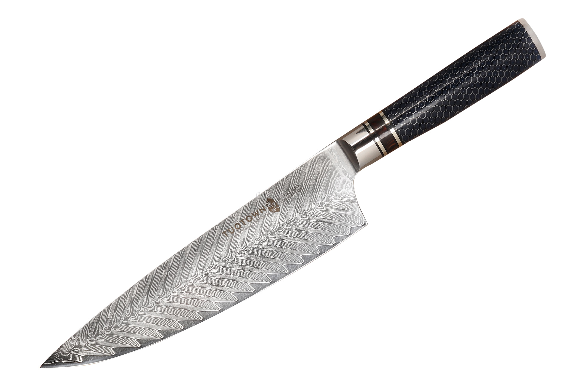 Шеф-нож азиатского типа (японский нож Гюйто) TUOTOWN CH200 SG-005, VG10 дамаск, рукоять композит соты, 20 см.