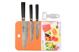 Набор из 3-х кухонных ножей TUOTOWN TGD-3, дамаск, G10. + доска и овощечистка.