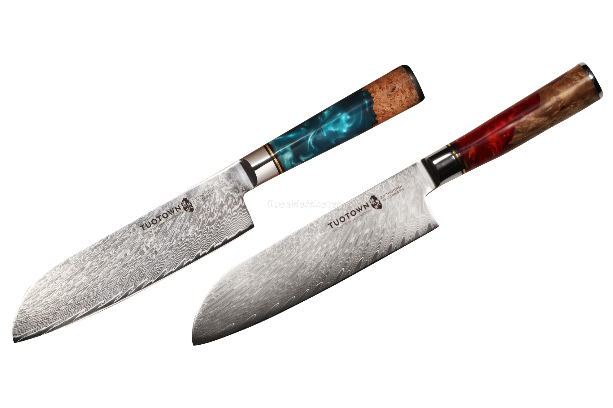 Поварской шеф-нож (кухонный нож Сантоку) SA180 D6 TUOTOWN (TWB-D6/TWR-D6), VG10 дамаск, рукоять акрил-дерево, 18 см.