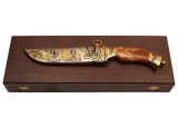 Нож украшенный «Глухари», Н5, дамасская сталь, позолота, никелирование. ЗЗОСС, Златоуст.
