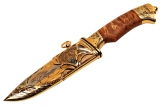 Нож подарочный "Гепард на охоте", Н6, дамаск, золото, карельская берёза. ЗЗОСС, Златоуст.