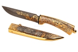 Нож подарочный «Хищник Востока», Н3, дамасская сталь, позолота, никелирование. ЗЗОСС, Златоуст.